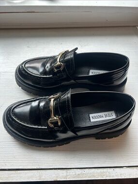 Steve Madden Black Loafers with Gold Detail